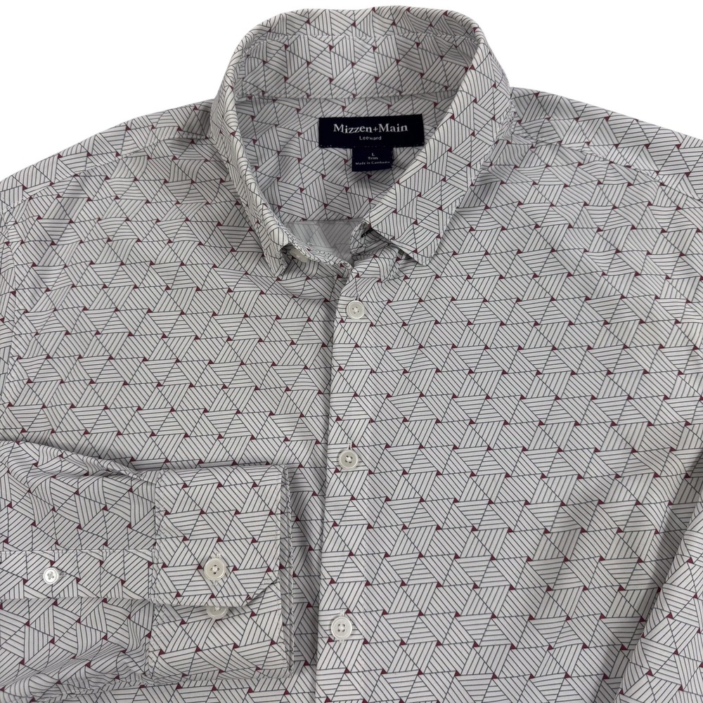 Mizzen+Main Leeward Shirt Men Large Trim Fit White Geometric Stretch Performance